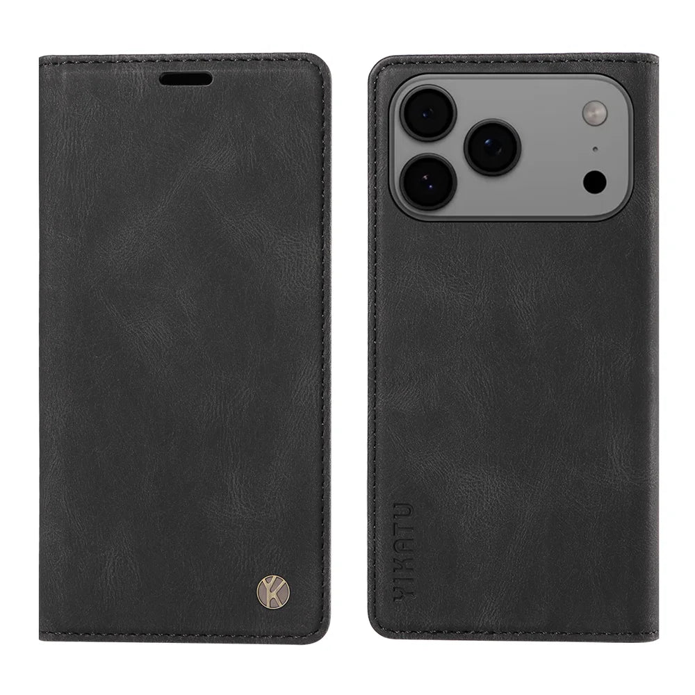 YIKATU For iPhone 18 Pro Max / 17 Pro Max Leather Cover YK-004 Skin-Touch Wallet Phone Cases - Black - 1
