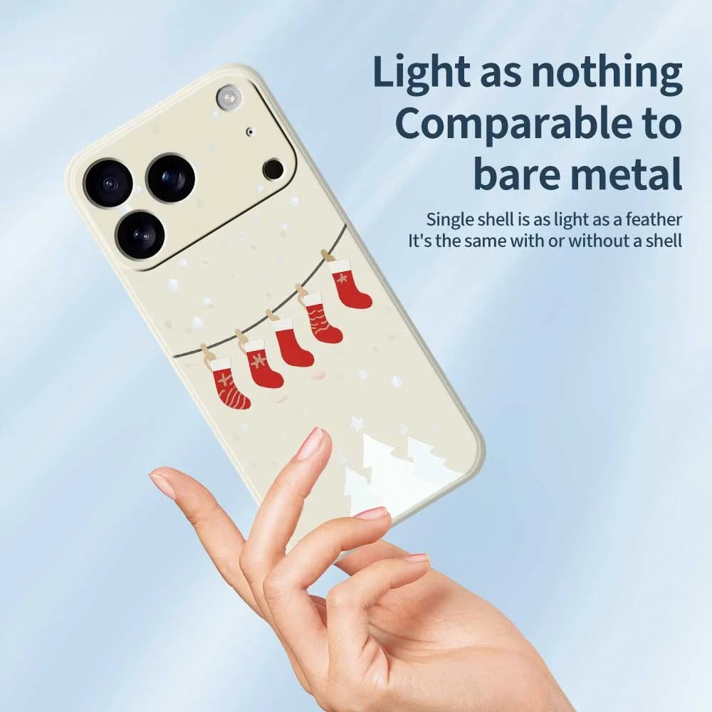 For iPhone 18 Pro Max / 17 Pro Max Case Christmas Stockings Pattern Printing Straight Edge TPU Phone Back Cover - Beige - 4