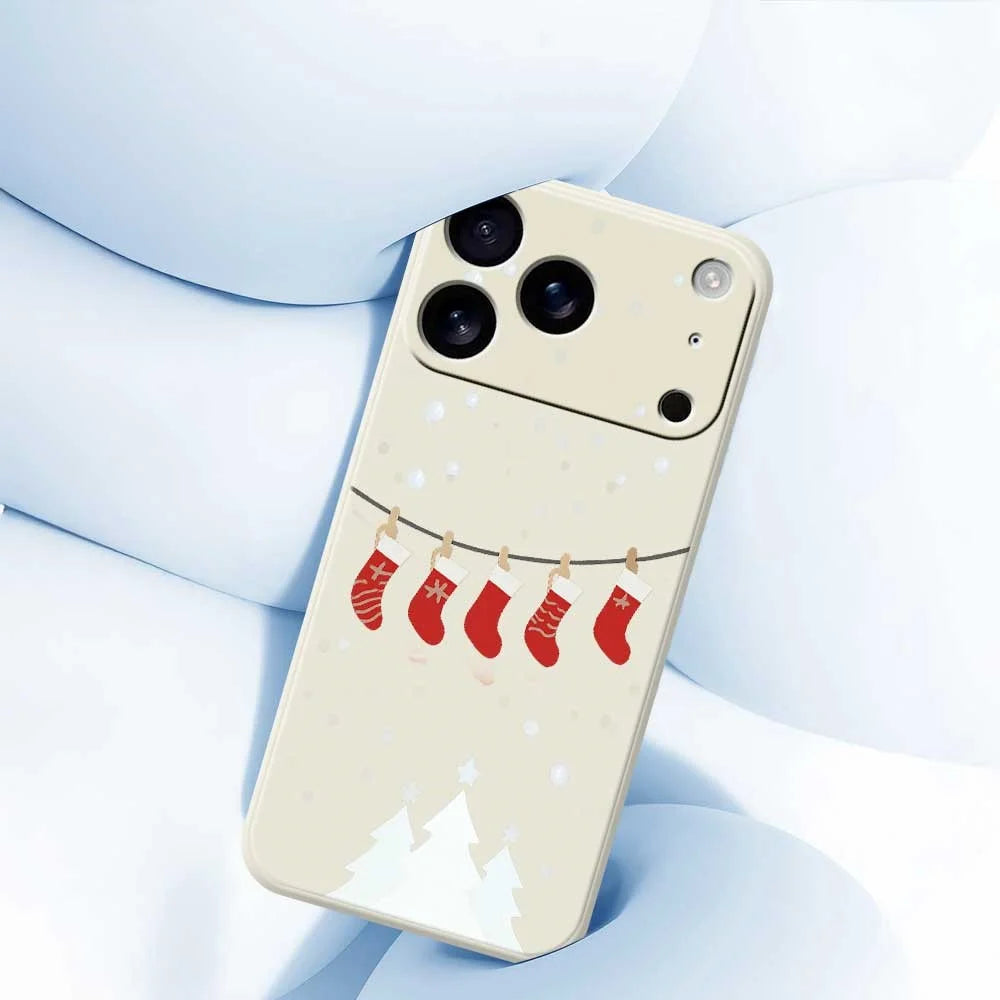 For iPhone 18 Pro Max / 17 Pro Max Case Christmas Stockings Pattern Printing Straight Edge TPU Phone Back Cover - Beige - 5