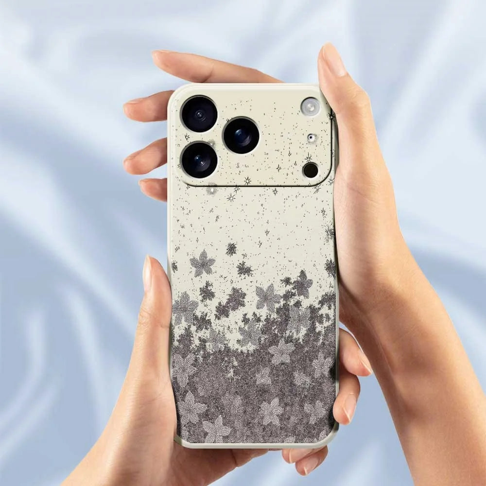 For iPhone 18 Pro Max / 17 Pro Max Case Grey Flowers Pattern Printing Straight Edge TPU Phone Back Cover - Beige - 6