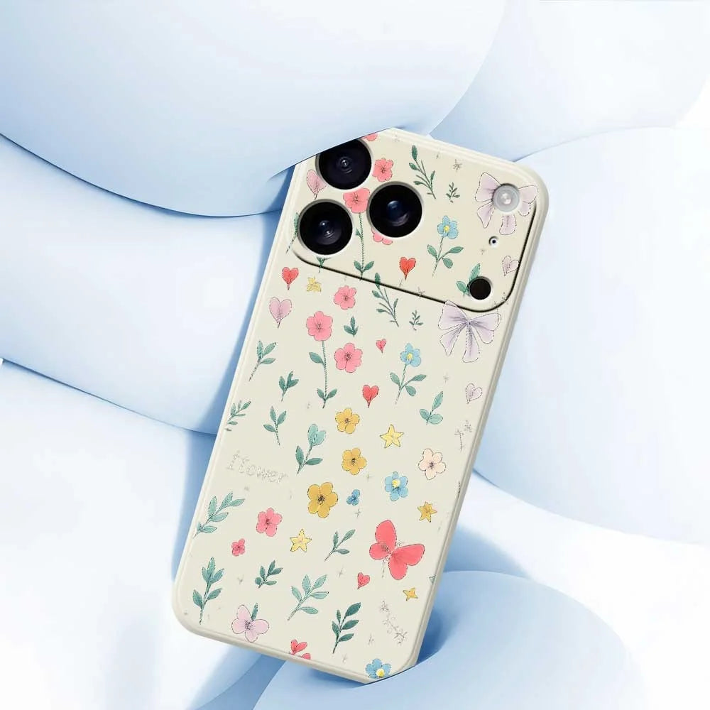 For iPhone 18 Pro Max / 17 Pro Max Case Floral Bow Pattern Printing Straight Edge TPU Phone Back Cover - Beige - 5