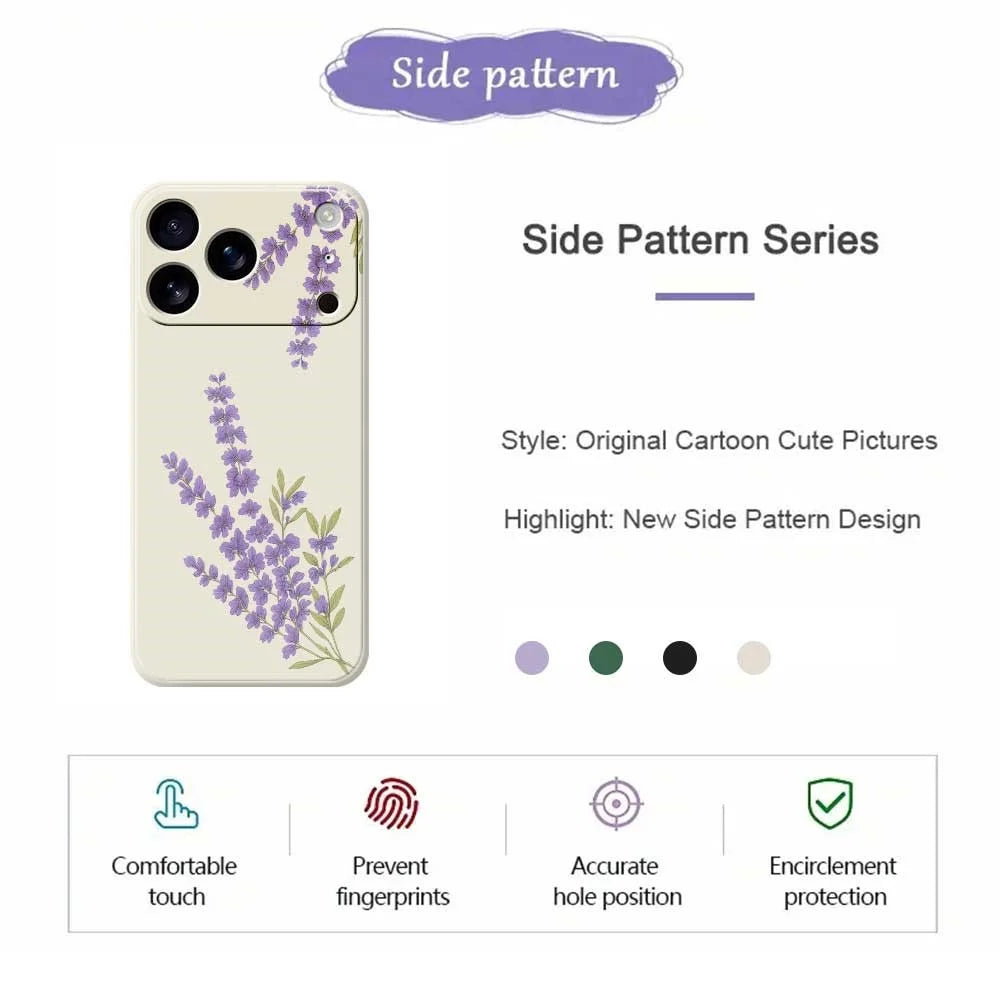 For iPhone 18 Pro Max / 17 Pro Max Case Lavender Pattern Printing Straight Edge TPU Phone Back Cover - Beige - 2