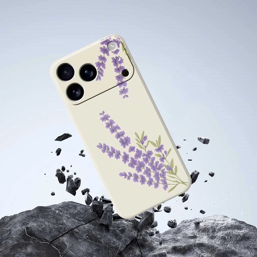 For iPhone 18 Pro Max / 17 Pro Max Case Lavender Pattern Printing Straight Edge TPU Phone Back Cover - Beige - 7