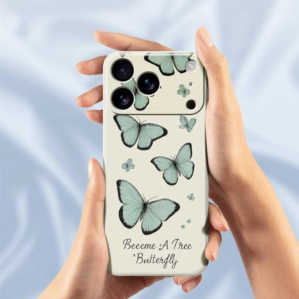 For iPhone 18 Pro Max / 17 Pro Max Case Green Butterfly Pattern Printing Straight Edge TPU Phone Back Cover - Beige - 6