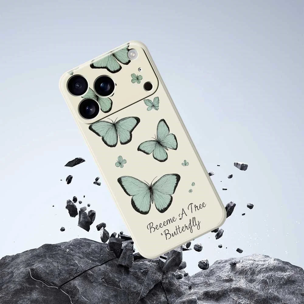 For iPhone 18 Pro Max / 17 Pro Max Case Green Butterfly Pattern Printing Straight Edge TPU Phone Back Cover - Beige - 7