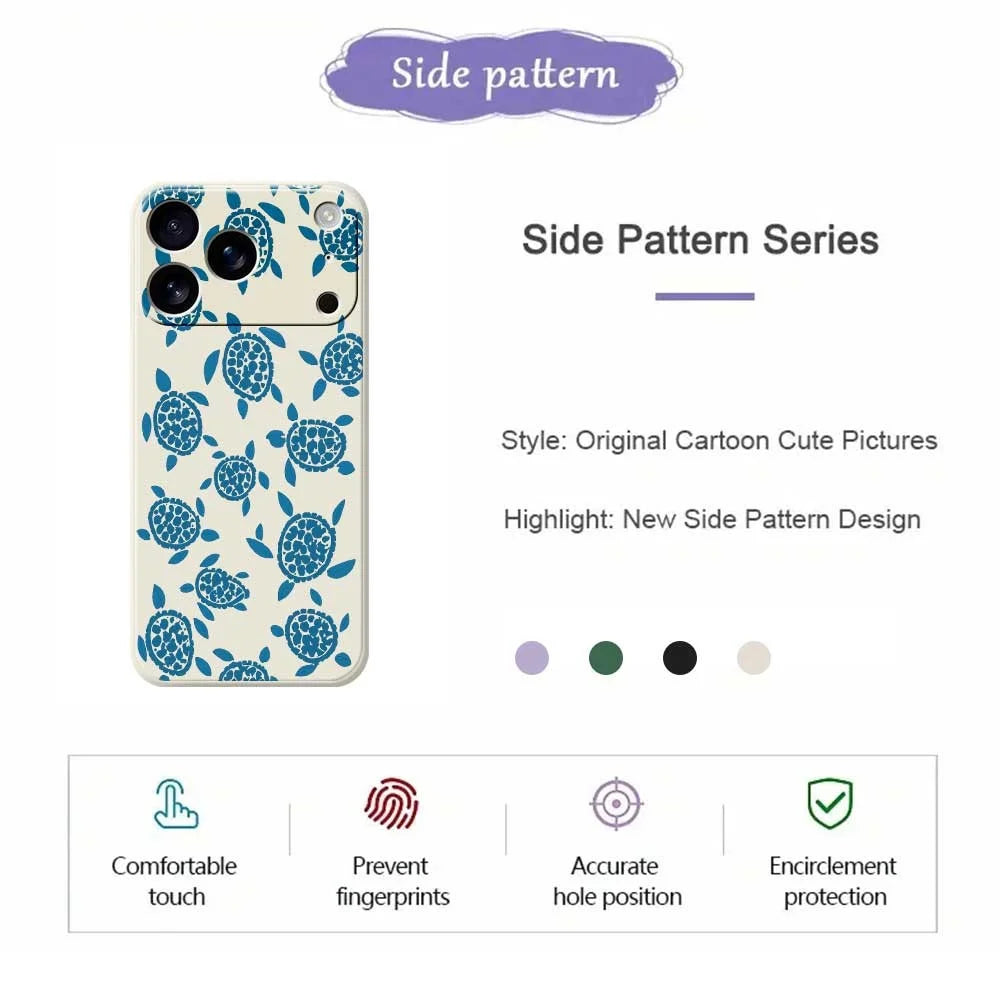 For iPhone 18 Pro Max / 17 Pro Max Case Blue Turtle Pattern Printing Straight Edge TPU Phone Back Cover - Beige - 2