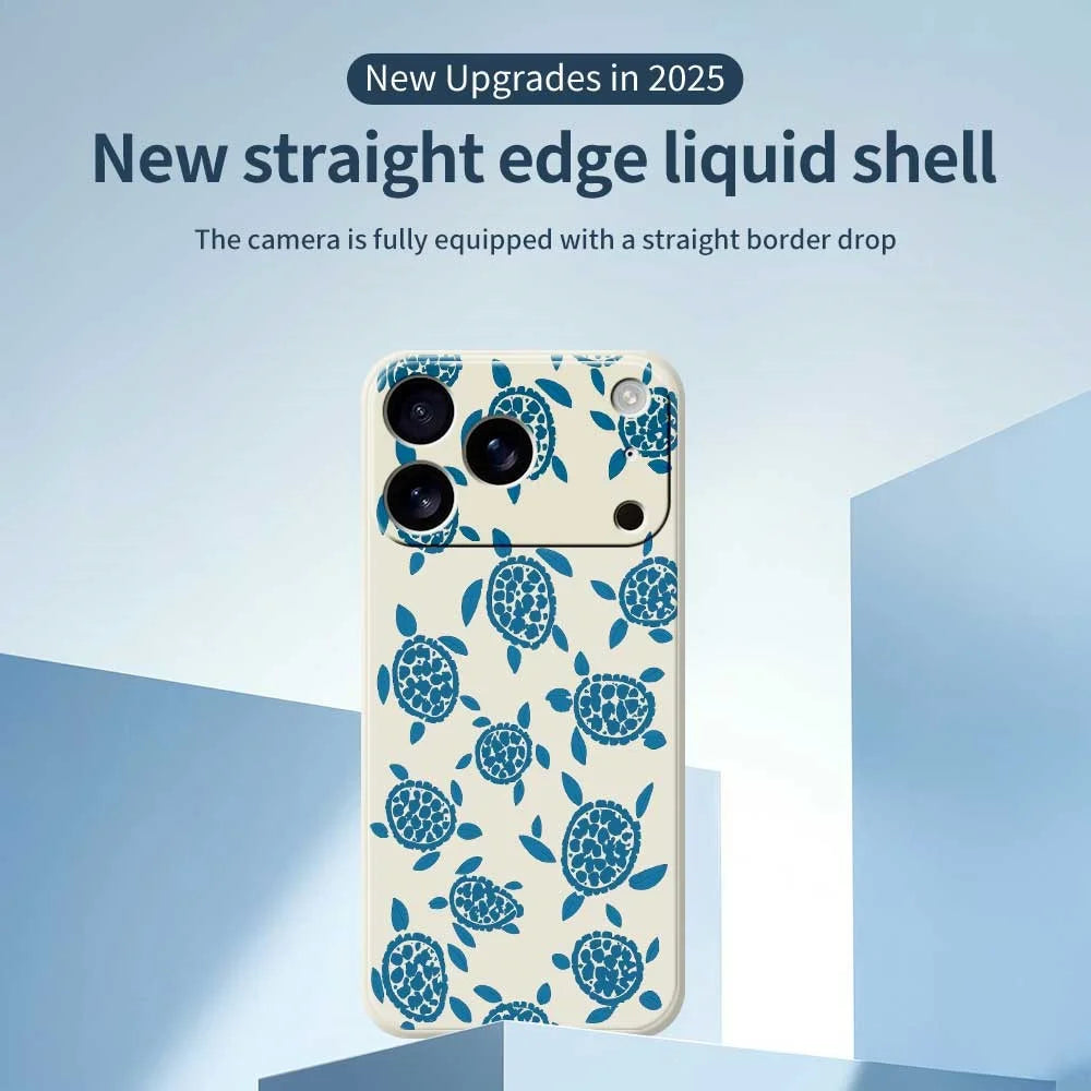For iPhone 18 Pro Max / 17 Pro Max Case Blue Turtle Pattern Printing Straight Edge TPU Phone Back Cover - Beige - 3