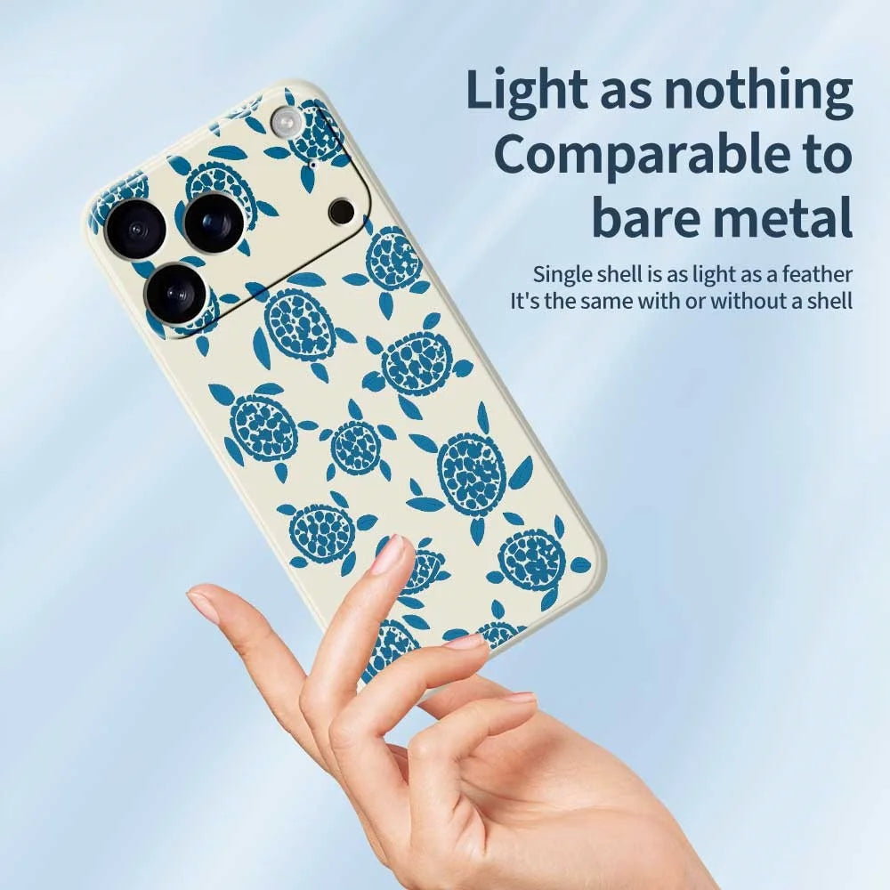 For iPhone 18 Pro Max / 17 Pro Max Case Blue Turtle Pattern Printing Straight Edge TPU Phone Back Cover - Beige - 4