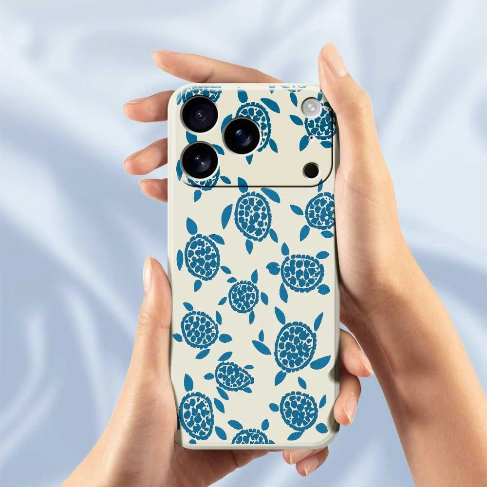 For iPhone 18 Pro Max / 17 Pro Max Case Blue Turtle Pattern Printing Straight Edge TPU Phone Back Cover - Beige - 6