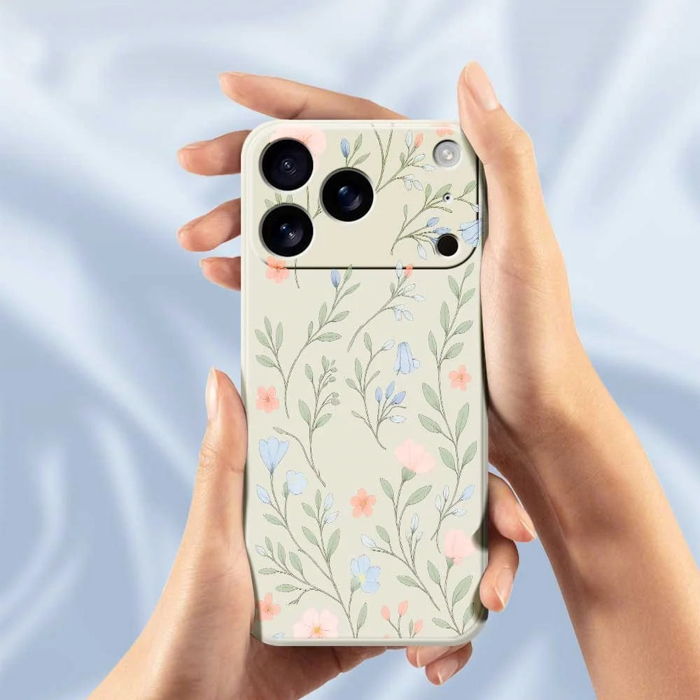 For iPhone 18 Pro Max / 17 Pro Max Case Pink Blue Flowers Pattern Printing Straight Edge TPU Phone Back Cover - Beige - 6