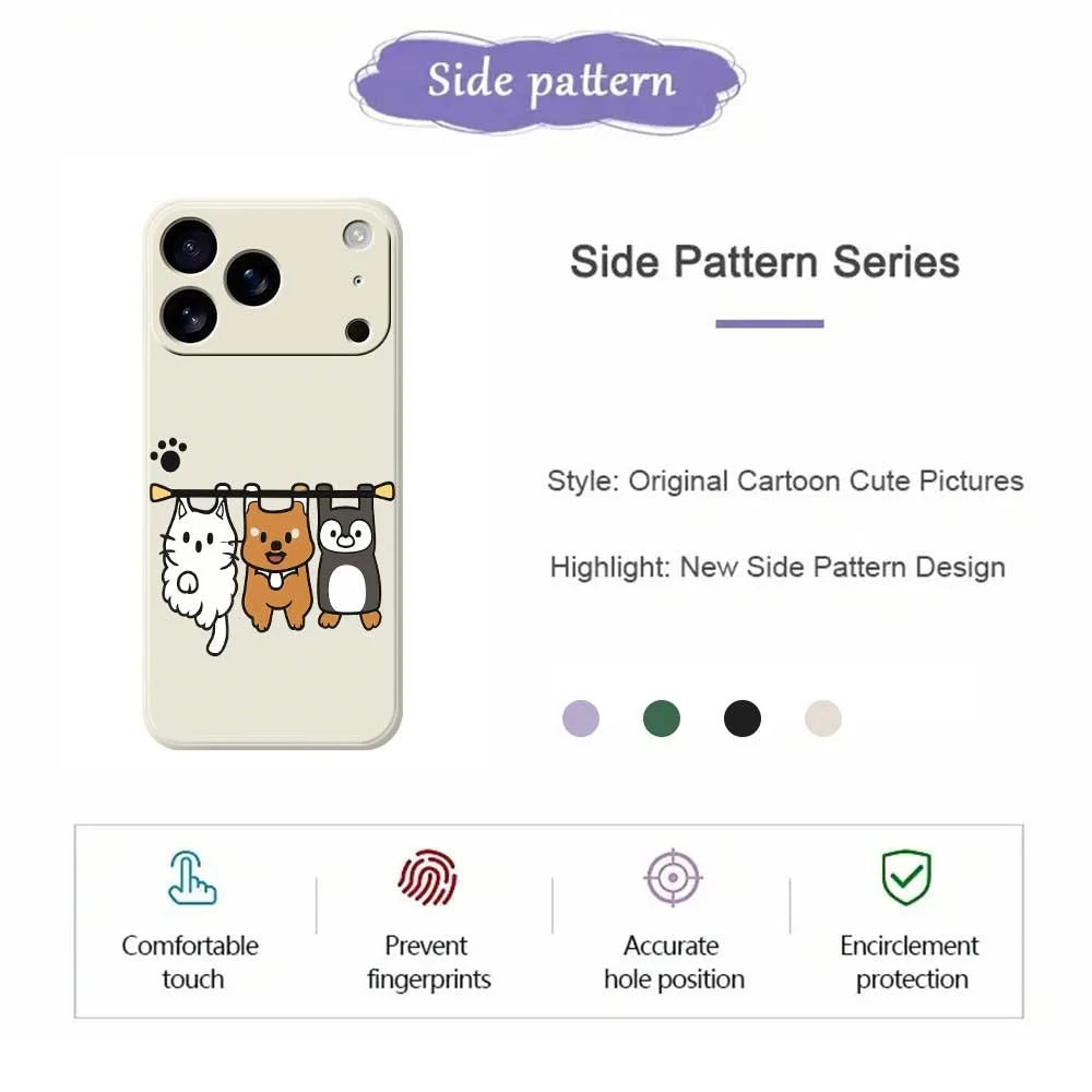 For iPhone 18 Pro Max / 17 Pro Max Case Three Animal Dolls Pattern Printing Straight Edge TPU Phone Back Cover - Beige - 2