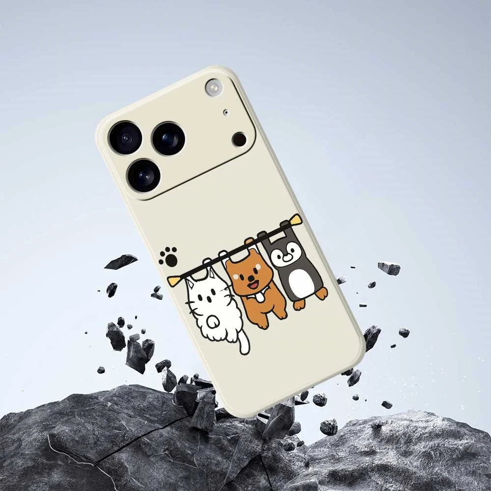 For iPhone 18 Pro Max / 17 Pro Max Case Three Animal Dolls Pattern Printing Straight Edge TPU Phone Back Cover - Beige - 7