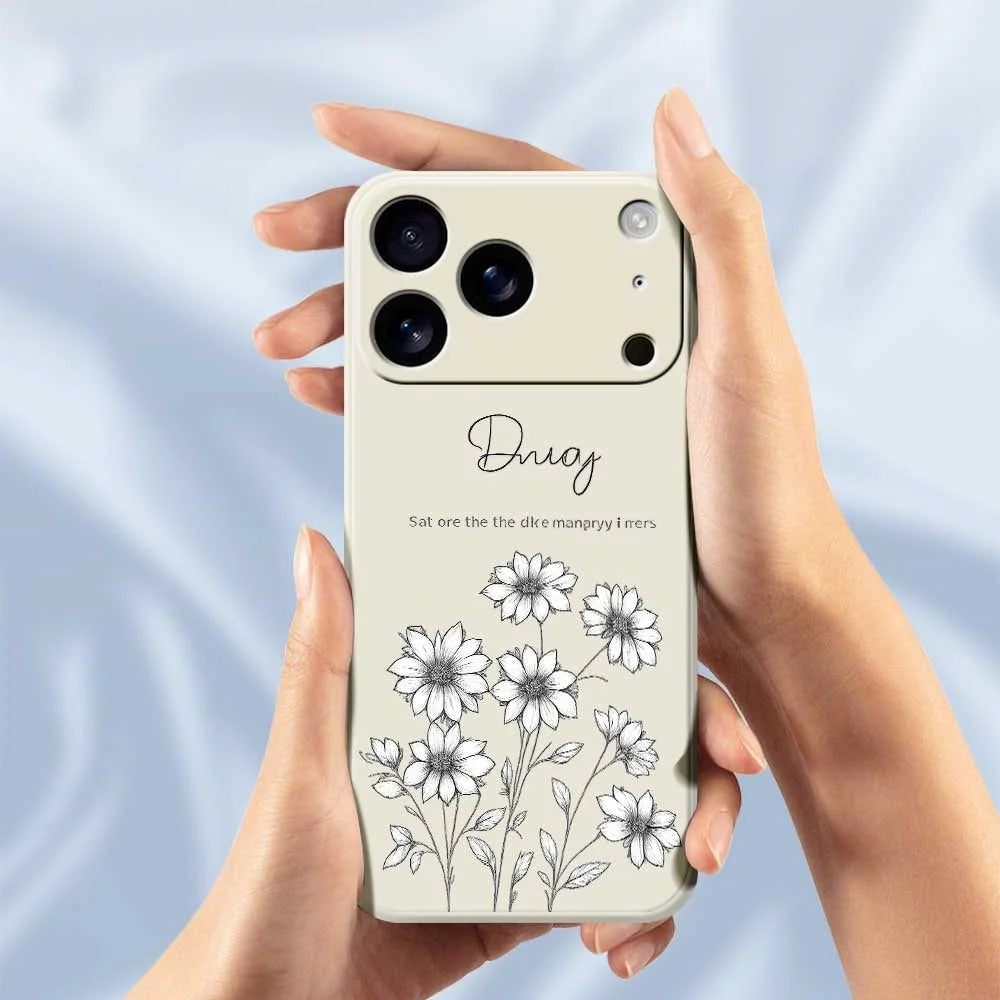 For iPhone 18 Pro Max / 17 Pro Max Case Sketch Flowers Pattern Printing Straight Edge TPU Phone Back Cover - Beige - 6