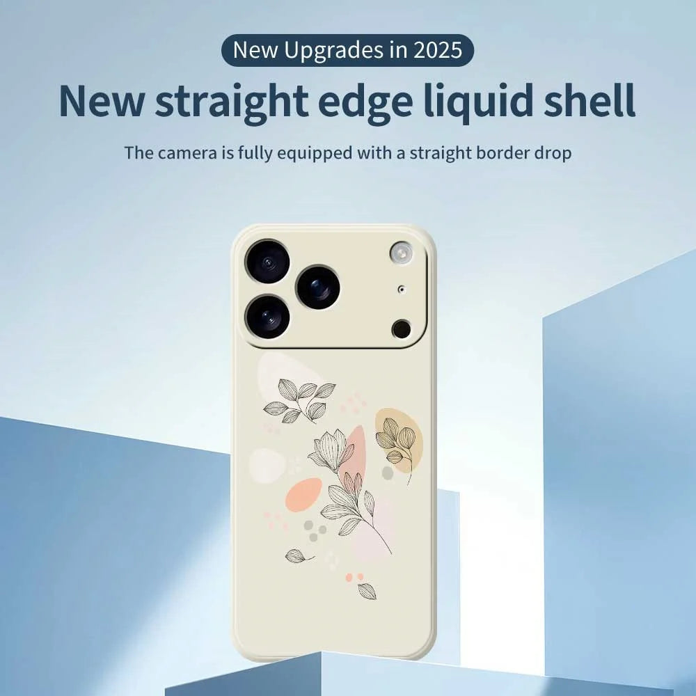 For iPhone 18 Pro Max / 17 Pro Max Case Sketch Leaves Pattern Printing Straight Edge TPU Phone Back Cover - Beige - 3
