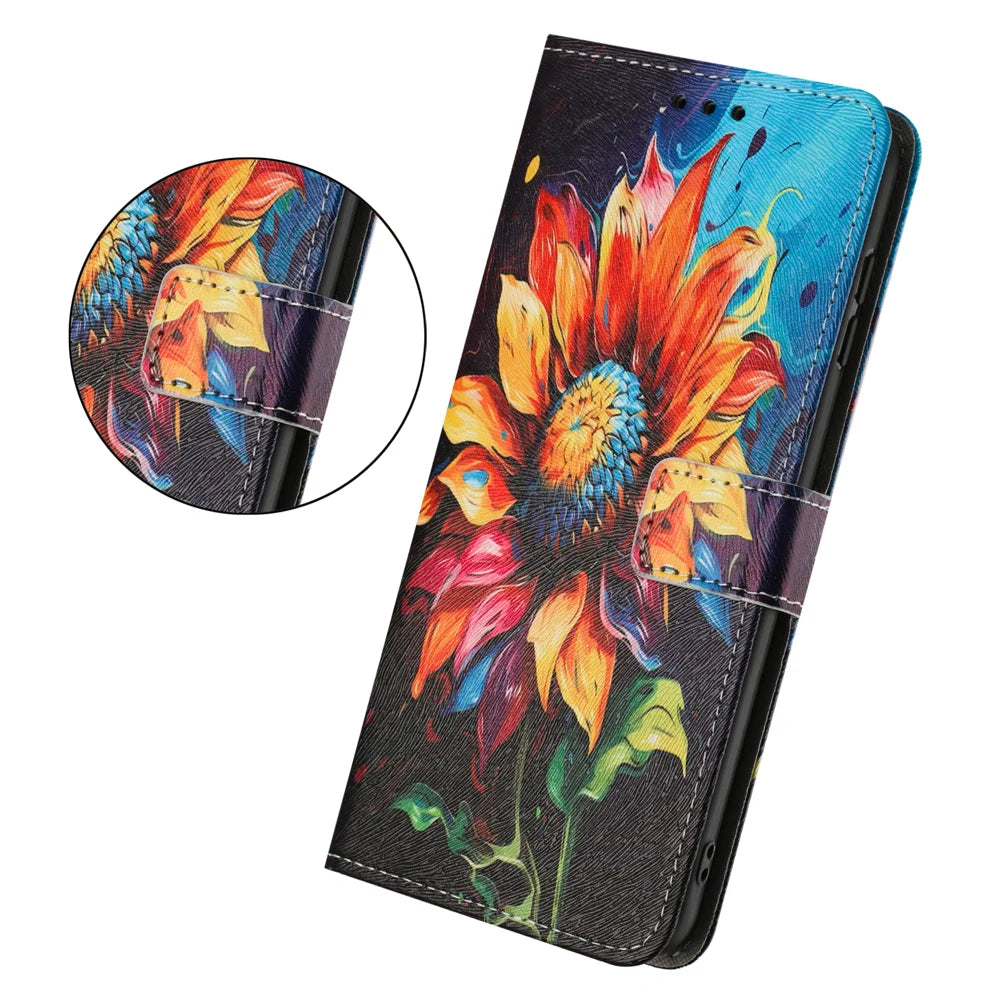 For iPhone 18 Pro Max / 17 Pro Max Wallet Case Pattern Printing PU Leather Phone Cover with Lanyard - Sunflower - 4