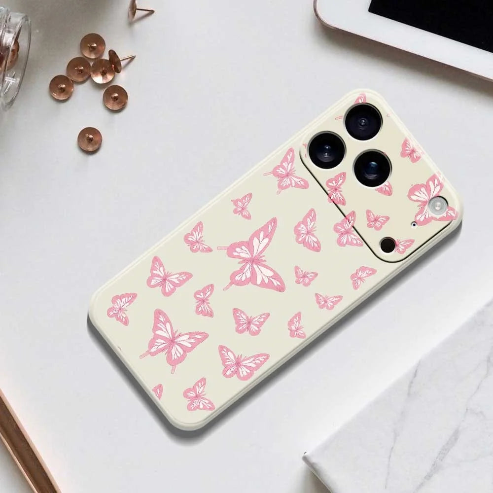 For iPhone 18 Pro / 17 Pro Case Pink Butterflies Pattern Printing Straight Edge TPU Phone Back Cover - Green - 6