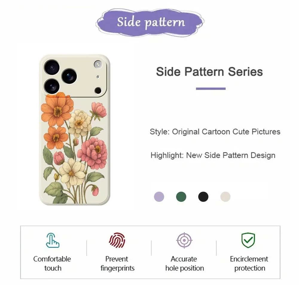 For iPhone 18 Pro / 17 Pro Case Beautiful Flowers Pattern Printing Straight Edge TPU Phone Back Cover - Green - 7