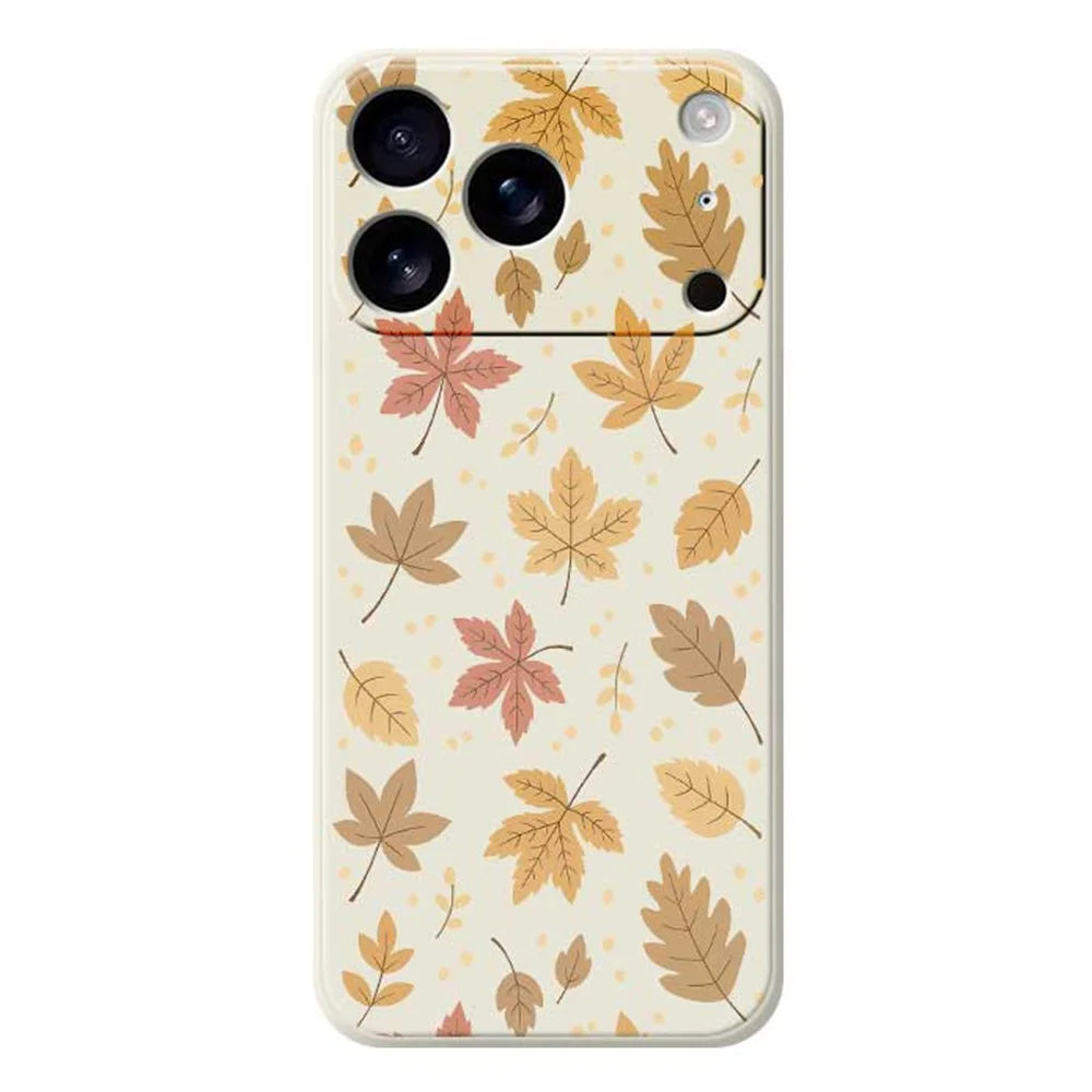 For iPhone 18 Pro / 17 Pro Case Leaves Pattern Printing Straight Edge TPU Phone Back Cover - Beige - 1