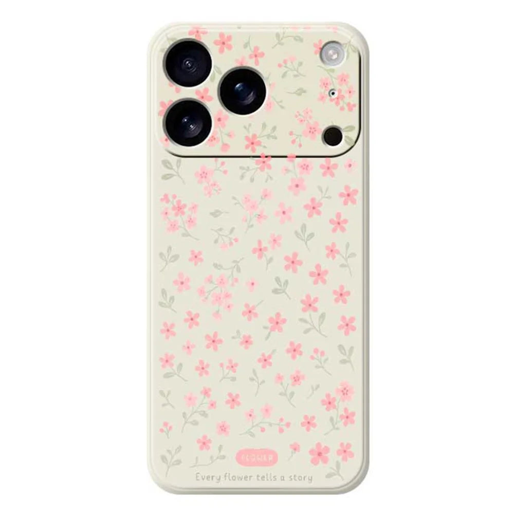For iPhone 18 Pro / 17 Pro Case Pink Small Flowers Pattern Printing Straight Edge TPU Phone Back Cover - Beige - 1