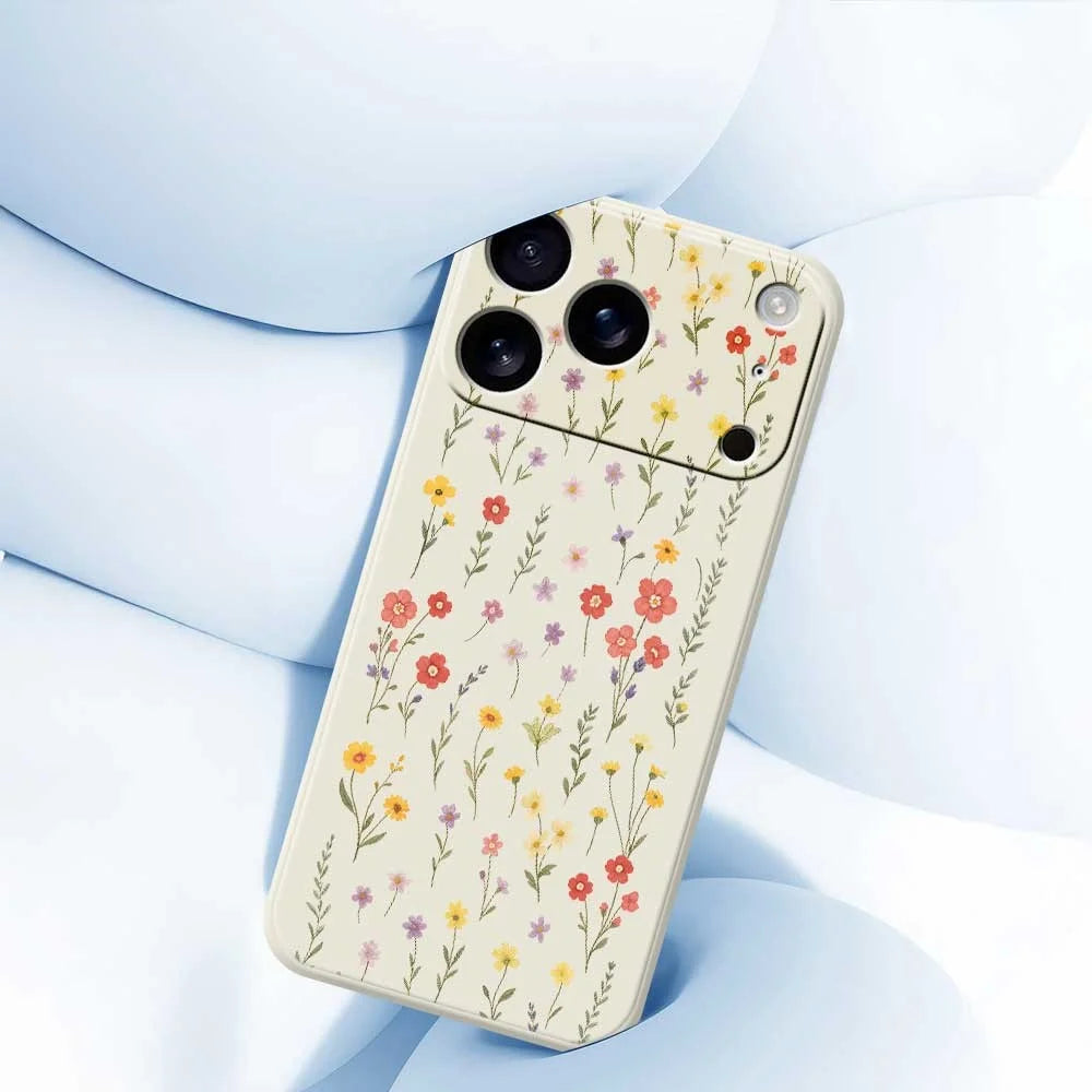 For iPhone 18 Pro / 17 Pro Case Flowers and Grass Pattern Printing Straight Edge TPU Phone Back Cover - Beige - 5