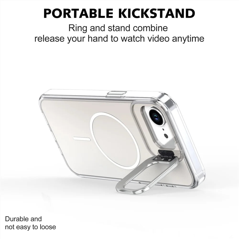For iPhone 17e / 16e Case Compatible with MagSafe TPU + Acrylic Phone Cover with Lens Frame Kickstand - White - 2