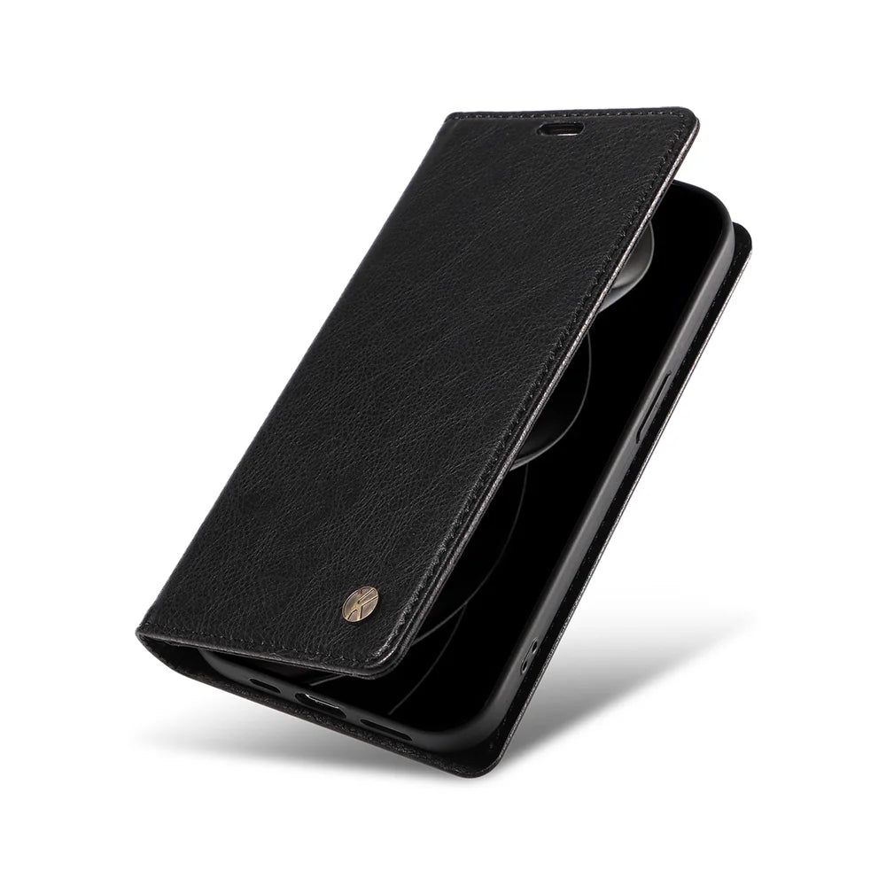 YIKATU For iPhone 18 Pro Max / 17 Pro Max Wallet Case YK-006 Magnetic Closure Leather Phone Cover Litchi Texture - Black - 6