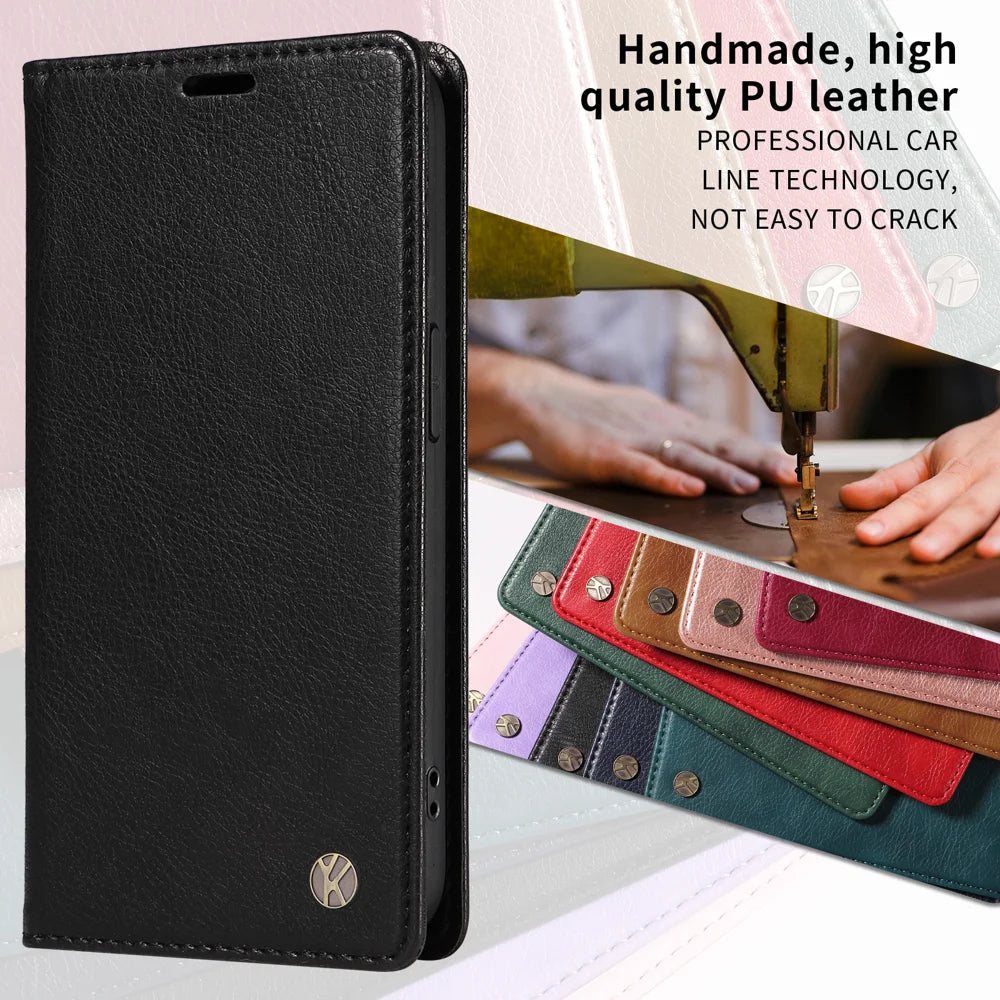YIKATU For iPhone 18 Pro / 17 Pro Wallet Case YK-006 Magnetic Closure Leather Phone Cover Litchi Texture - Black - 4
