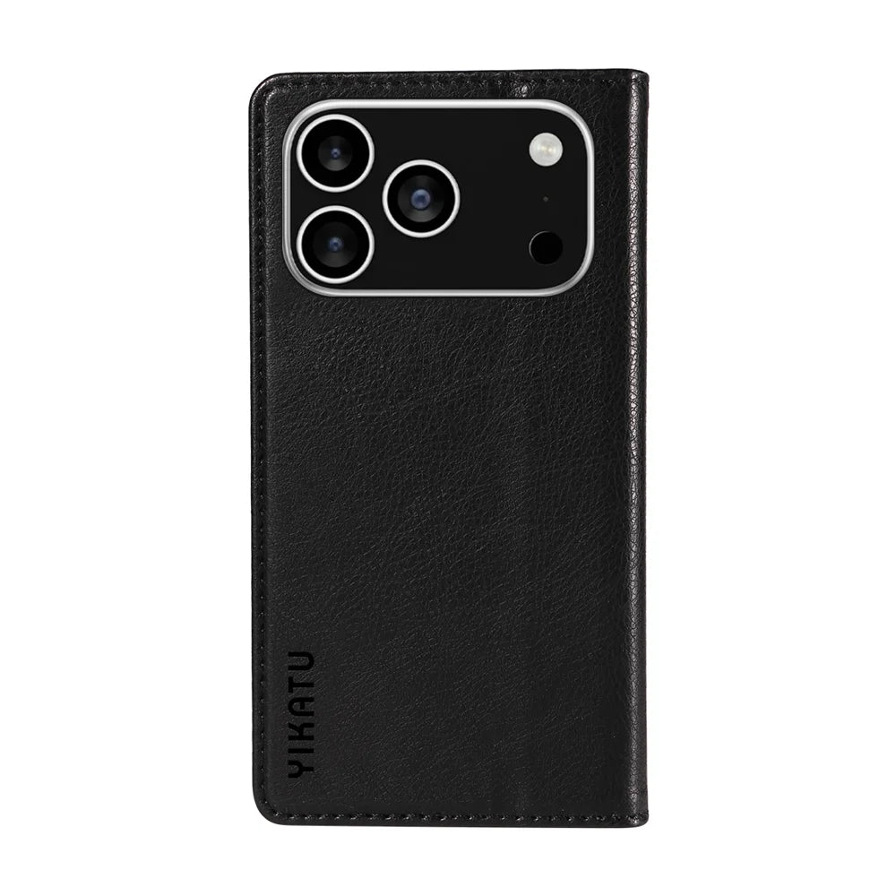 YIKATU For iPhone 18 Pro / 17 Pro Wallet Case YK-006 Magnetic Closure Leather Phone Cover Litchi Texture - Black - 7