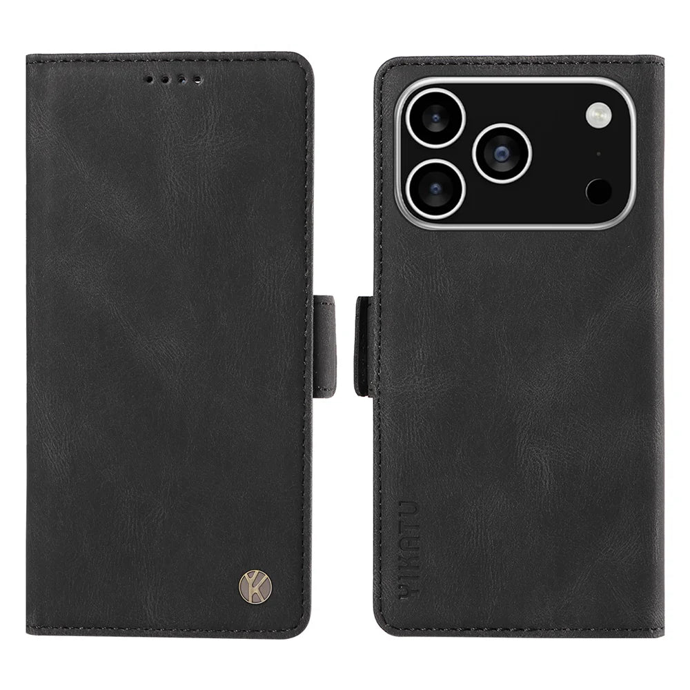 YIKATU For iPhone 18 Pro / 17 Pro Leather Case YK-005 Skin-touch Feeling Wallet Phone Cover - Black - 1