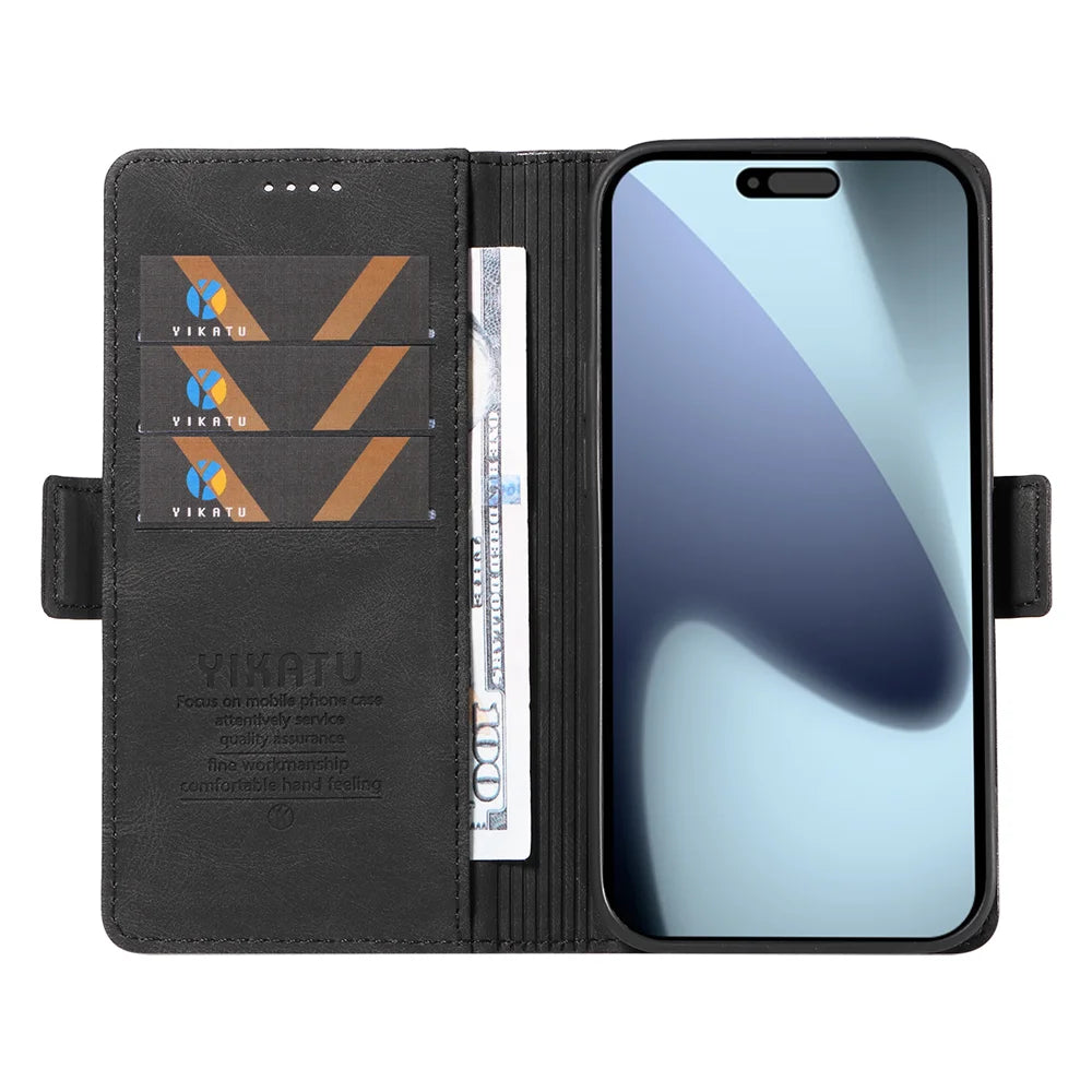 YIKATU For iPhone 18 Pro / 17 Pro Leather Case YK-005 Skin-touch Feeling Wallet Phone Cover - Black - 2