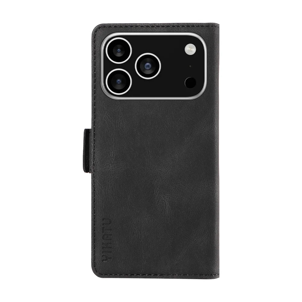 YIKATU For iPhone 18 Pro / 17 Pro Leather Case YK-005 Skin-touch Feeling Wallet Phone Cover - Black - 6
