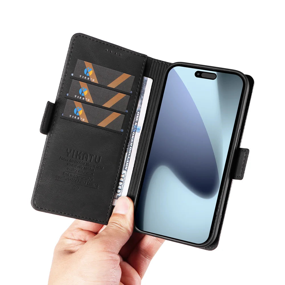YIKATU For iPhone 18 Pro / 17 Pro Leather Case YK-005 Skin-touch Feeling Wallet Phone Cover - Black - 7