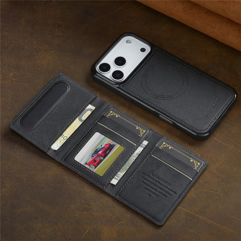 LC.IMEEKE L5 For iPhone 18 Pro / 17 Pro Magnetic Phone Case Leather Back Cover with Detachable Card Holder - Black - 4
