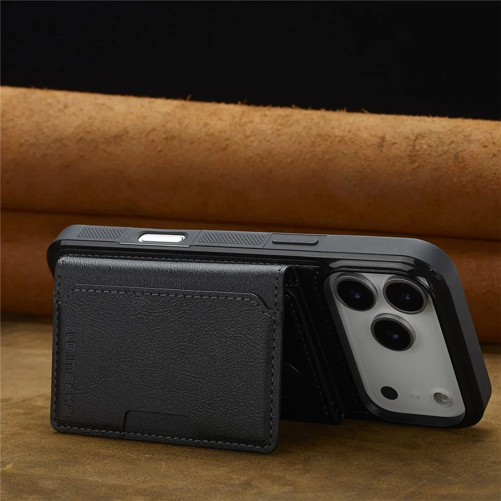 LC.IMEEKE L5 For iPhone 18 Pro / 17 Pro Magnetic Phone Case Leather Back Cover with Detachable Card Holder - Black - 7