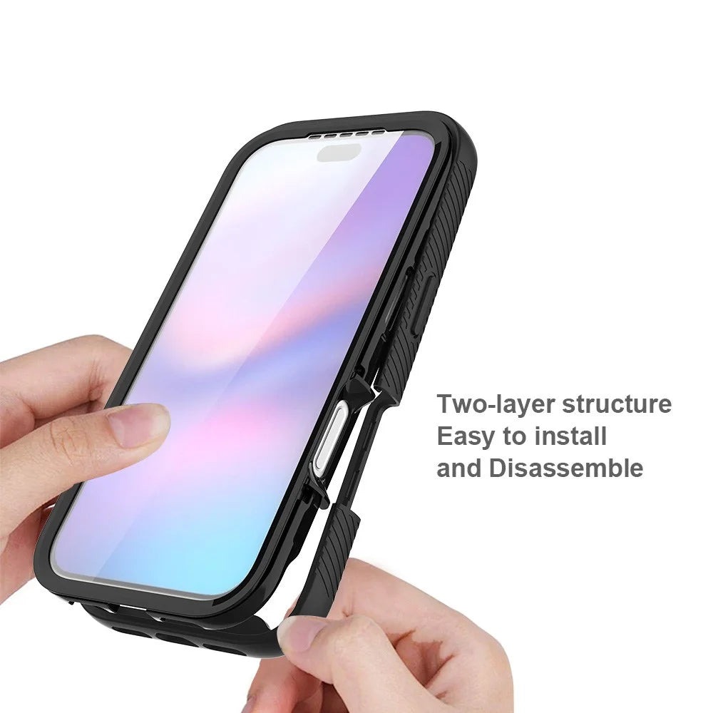 Clear Case for iPhone 18 Pro / 17 Pro PC + TPU Phone Back Cover with PET Screen Film - Black - 4