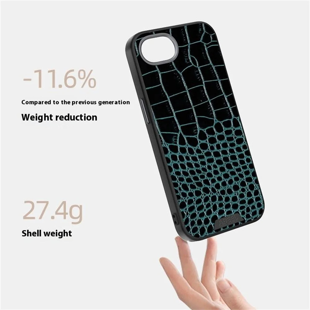 ABEEL For iPhone 17e / 16e Case Compatible with MagSafe Crocodile Texture Micro-Embossing Back Cover - Green - 3