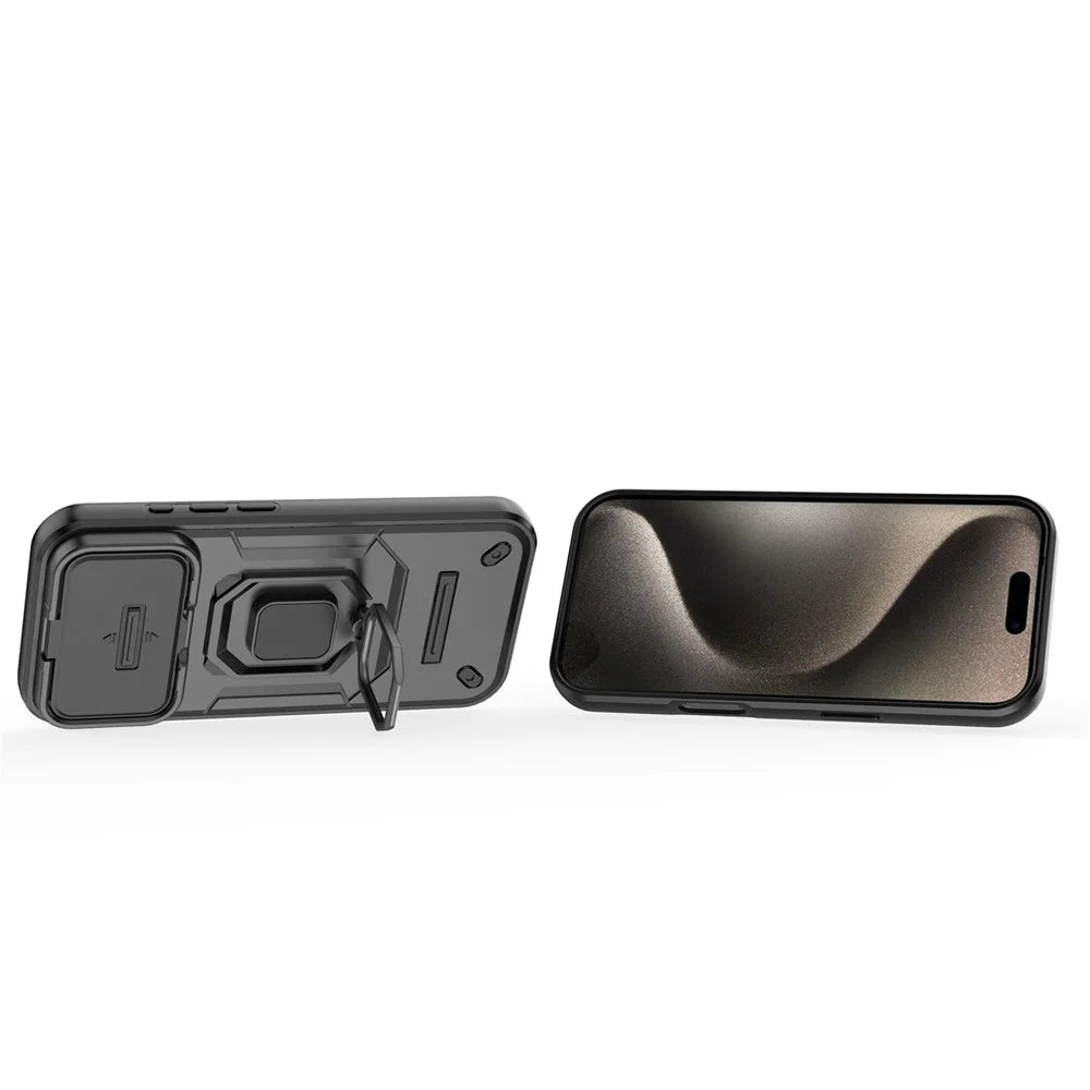 For iPhone 18 Pro / 17 Pro Case PC + TPU Kickstand Phone Protector with Lens Cover - Black - 2