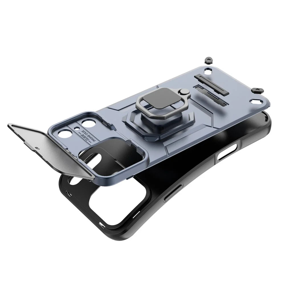 For iPhone 18 Pro / 17 Pro Case PC + TPU Kickstand Phone Protector with Lens Cover - Black - 4