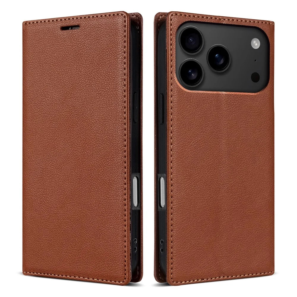 For iPhone 18 Pro / 17 Pro Wallet Case Magnetic Closure PU Leather Phone Cover - Brown - 1