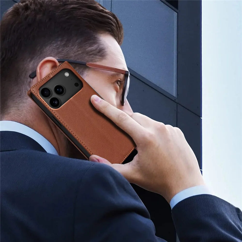 For iPhone 18 Pro / 17 Pro Wallet Case Magnetic Closure PU Leather Phone Cover - Brown - 4