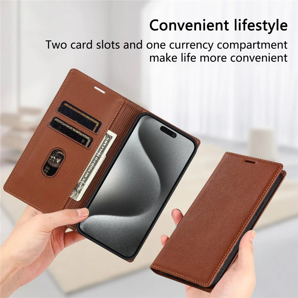 For iPhone 18 Pro / 17 Pro Wallet Case Magnetic Closure PU Leather Phone Cover - Brown - 6