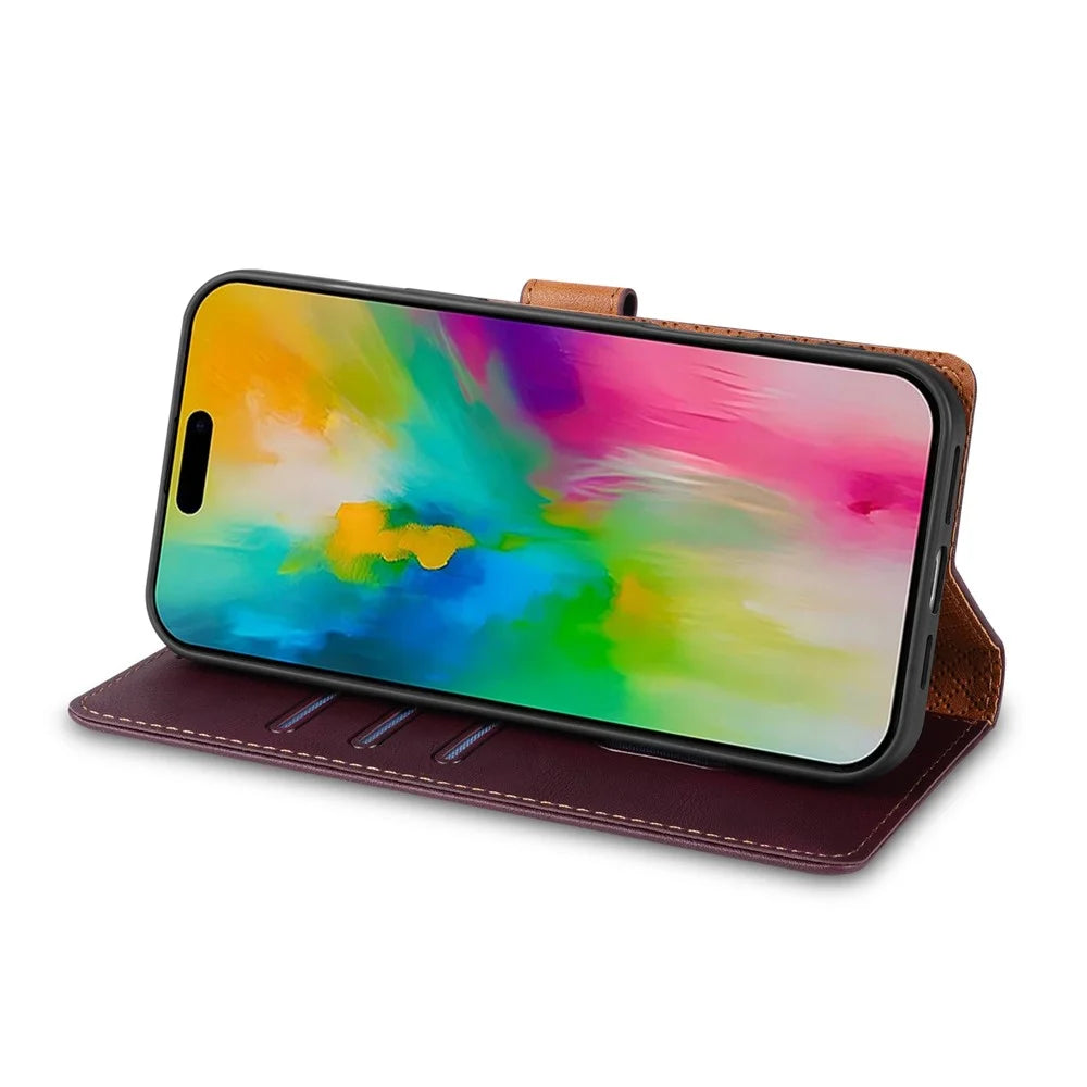 N.BEKUS CSJ-001 For iPhone 18 Pro / 17 Pro Stand Case PU Leather Wallet Phone Cover - Wine Red - 2