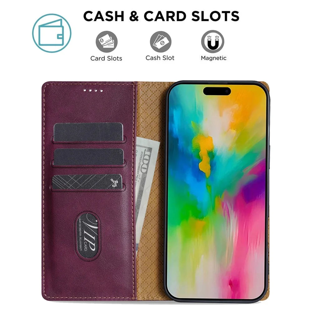 N.BEKUS CSJ-001 For iPhone 18 Pro / 17 Pro Stand Case PU Leather Wallet Phone Cover - Wine Red - 3