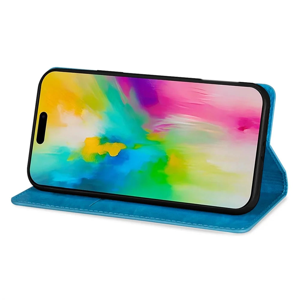 For iPhone 18 Pro Max / 17 Pro Max Case Glittery PU Leather + TPU Card Slot Phone Cover - Blue - 2