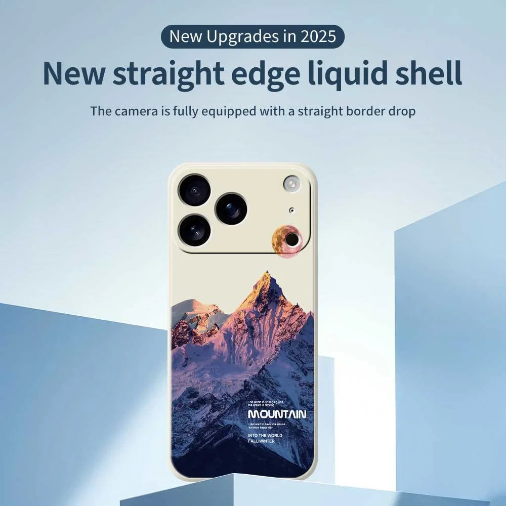 For iPhone 18 Pro Max / 17 Pro Max Case Blue Snow Mountain Pattern Printing Straight Edge TPU Phone Back Cover - Beige - 3