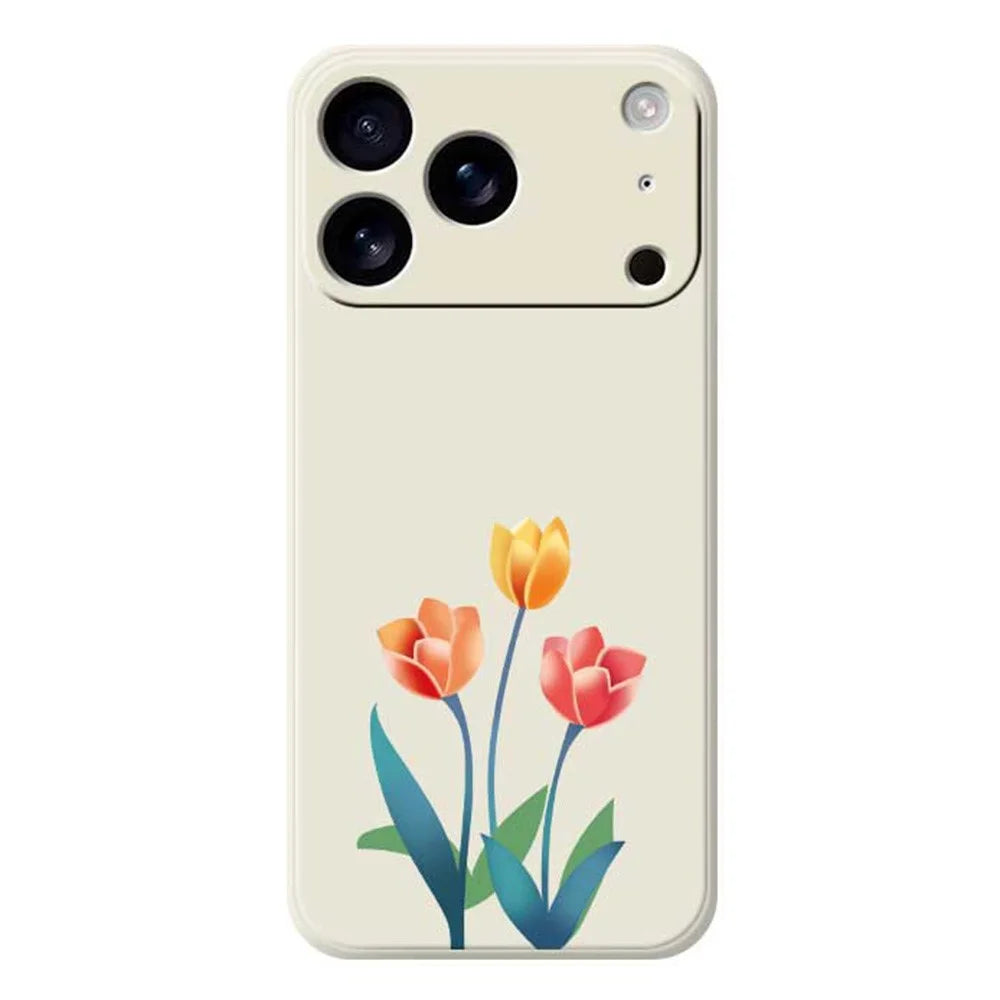 For iPhone 18 Pro Max / 17 Pro Max Case Three Flowers Pattern Printing Straight Edge TPU Phone Back Cover - Beige - 1