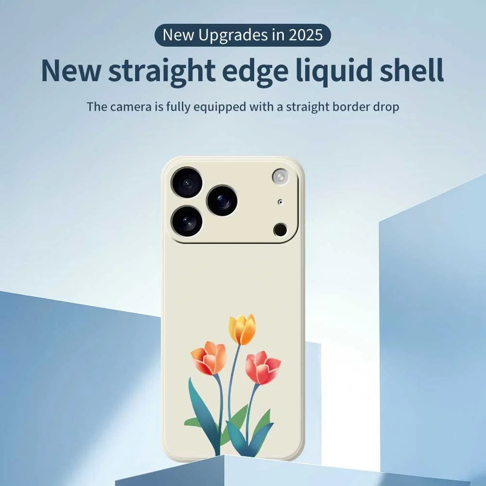 For iPhone 18 Pro Max / 17 Pro Max Case Three Flowers Pattern Printing Straight Edge TPU Phone Back Cover - Beige - 3