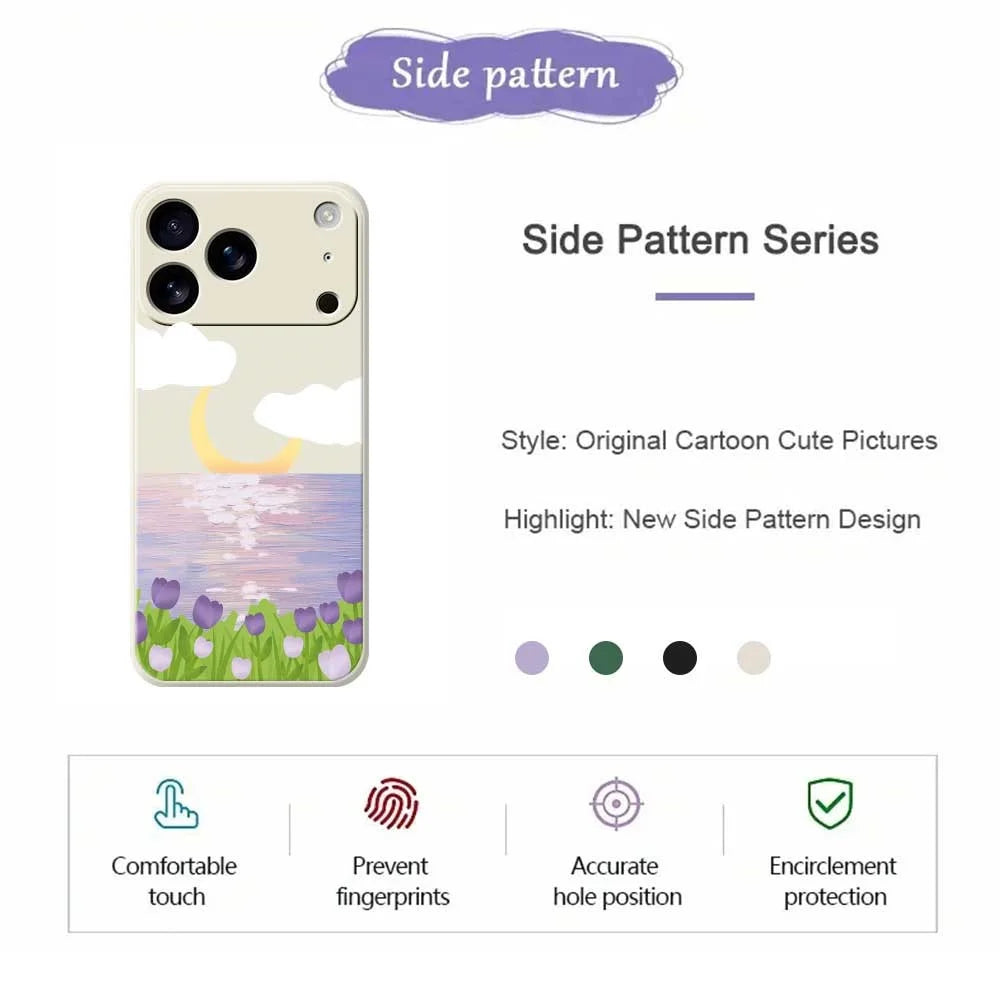 For iPhone 18 Pro Max / 17 Pro Max Case Flowers and Sea Pattern Printing Straight Edge TPU Phone Back Cover - Beige - 2