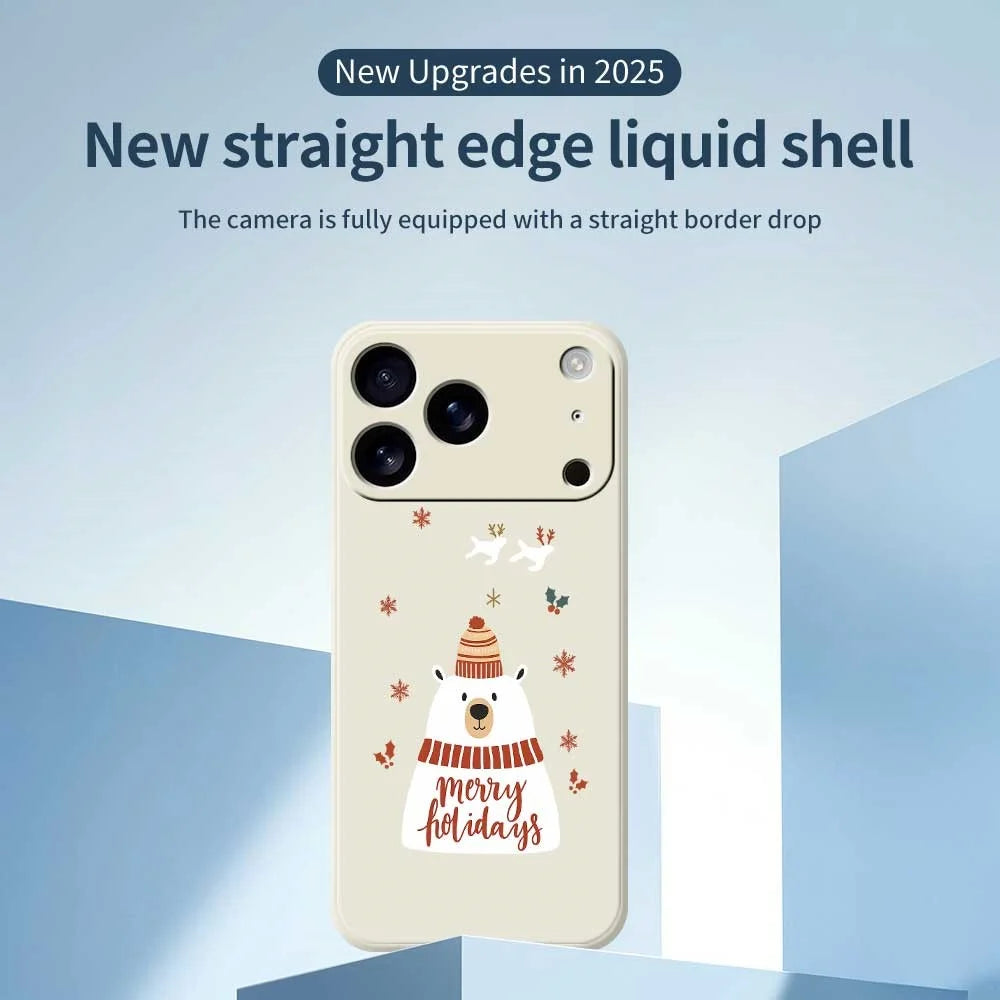 For iPhone 18 Pro Max / 17 Pro Max Case Merry Holiday Bear Pattern Printing Straight Edge TPU Phone Back Cover - Beige - 2