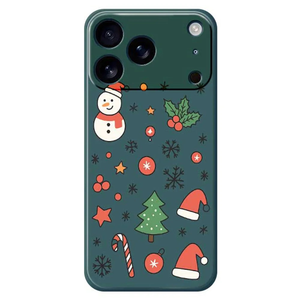 For iPhone 18 Pro / 17 Pro Case Snowman and Santa Hat Pattern Printing Straight Edge TPU Phone Back Cover - Green - 1